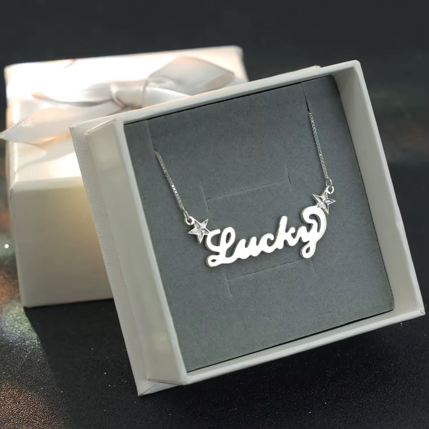 Custom “So Lucky” Nameplate Necklace