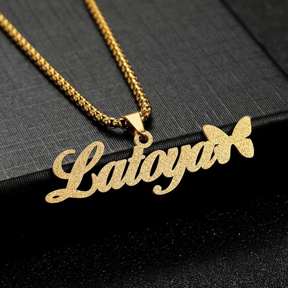 Custom Nameplate Butterfly Necklace