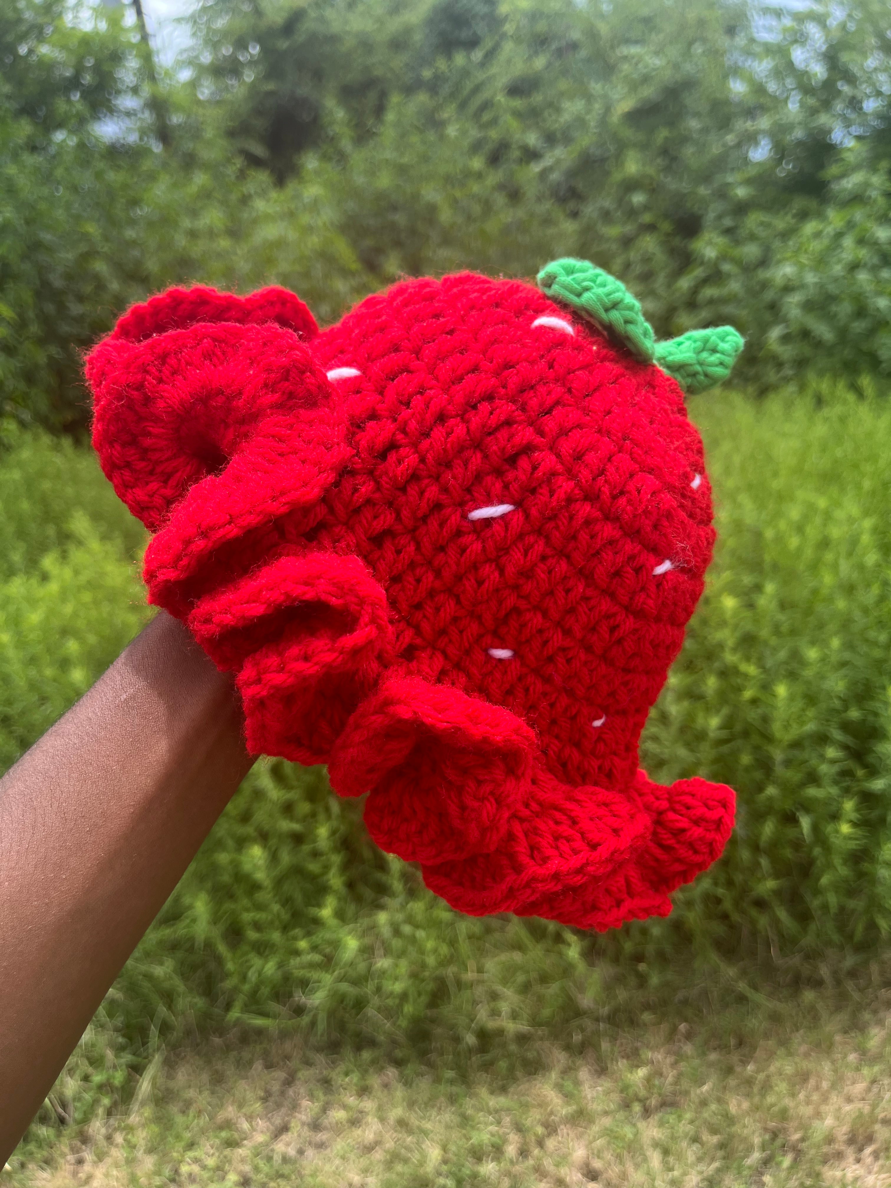 Crochet Strawberry Ruffle Hat