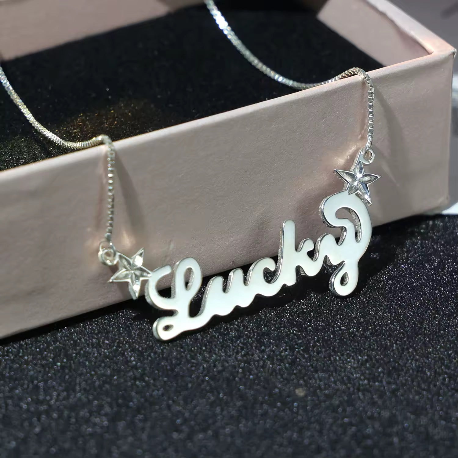 Custom “So Lucky” Nameplate Necklace