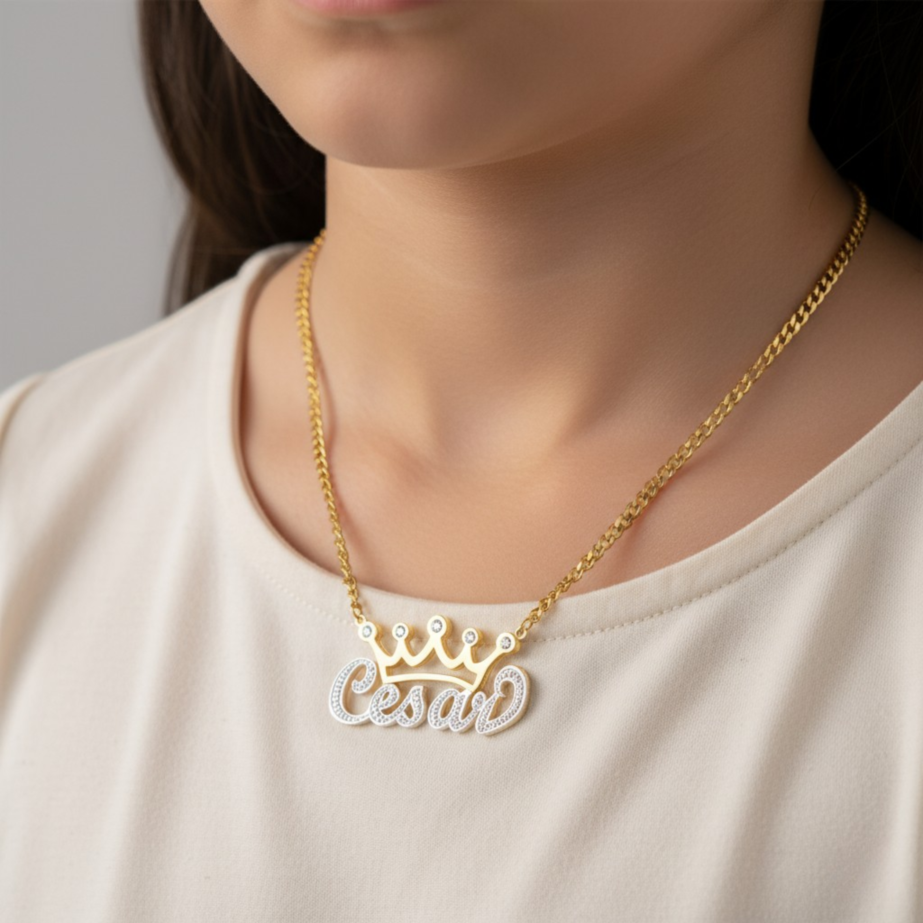 Custom Crown Nameplate Necklace