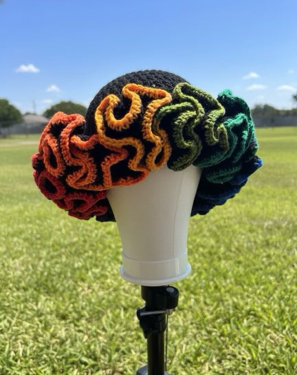 Crochet Rainbow Trim Ruffle Hat