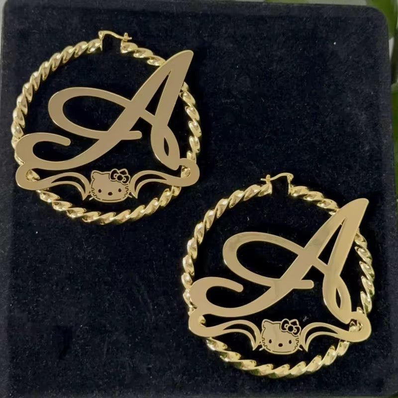 Custom Initial Hello Kitty Earrings