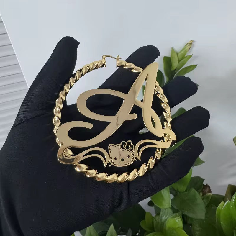 Custom Initial Hello Kitty Earrings