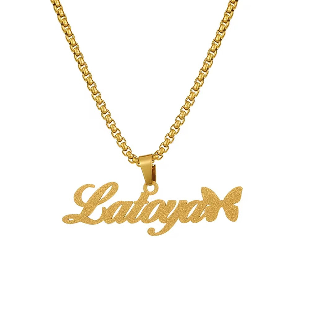 Custom Nameplate Butterfly Necklace