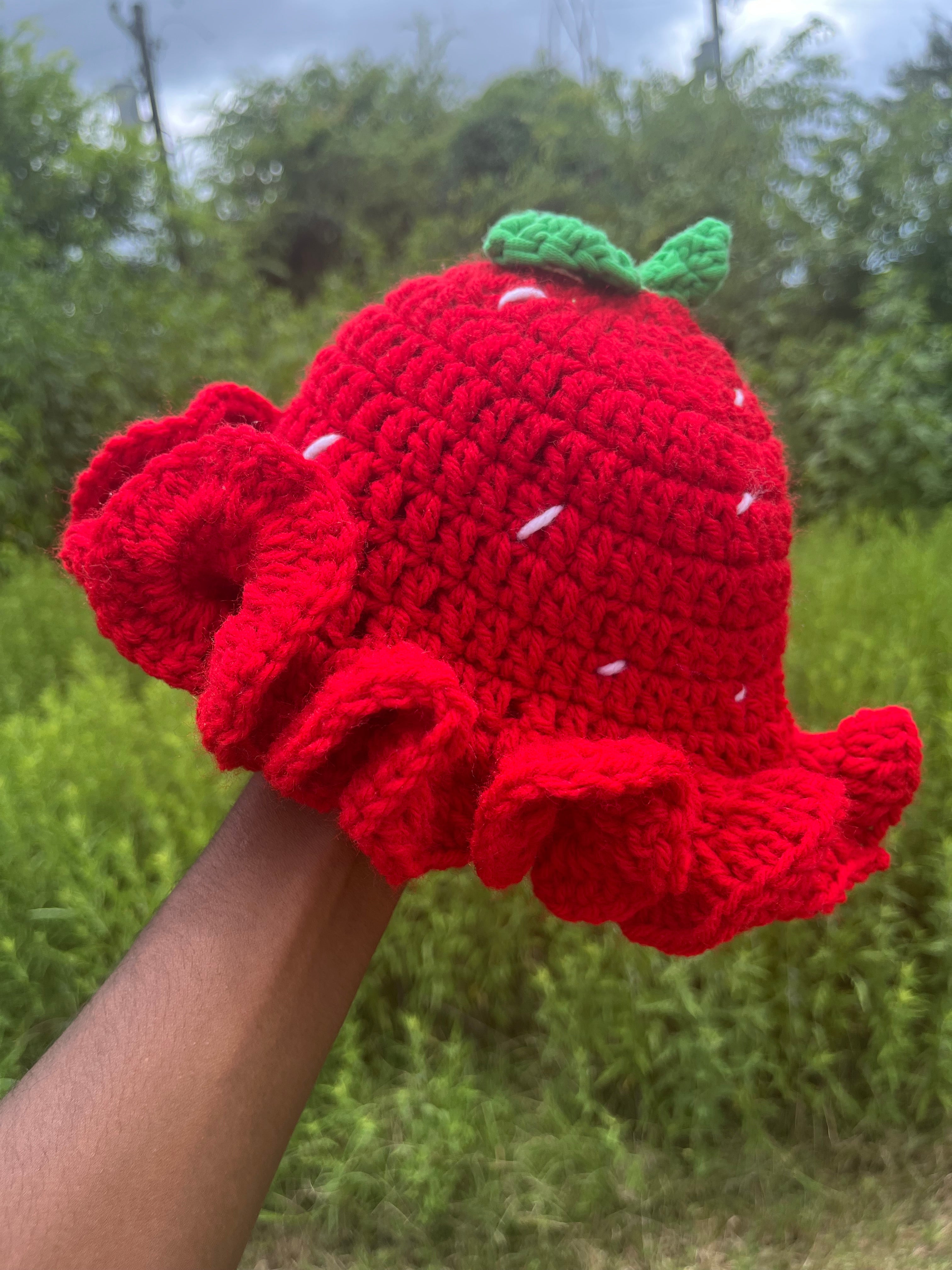 Crochet Strawberry Ruffle Hat