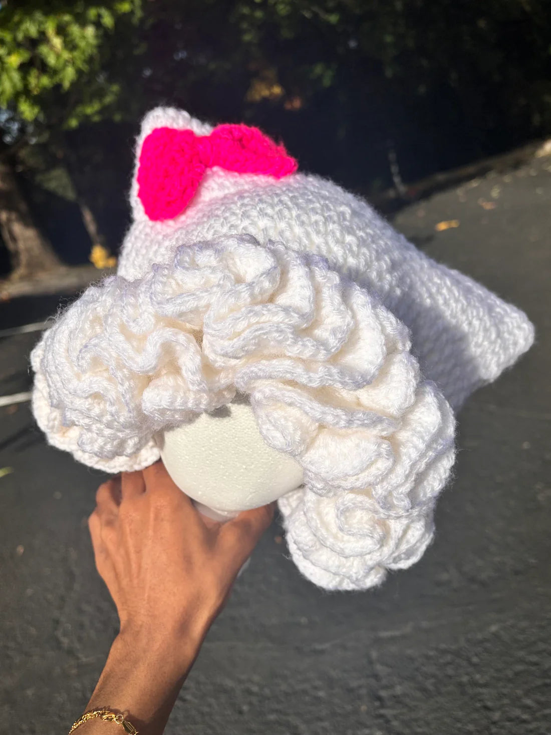 Kids Size Crochet Hello Kitty Ruffle Hat