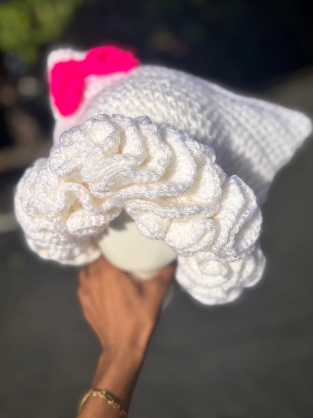 Kids Size Crochet Hello Kitty Ruffle Hat