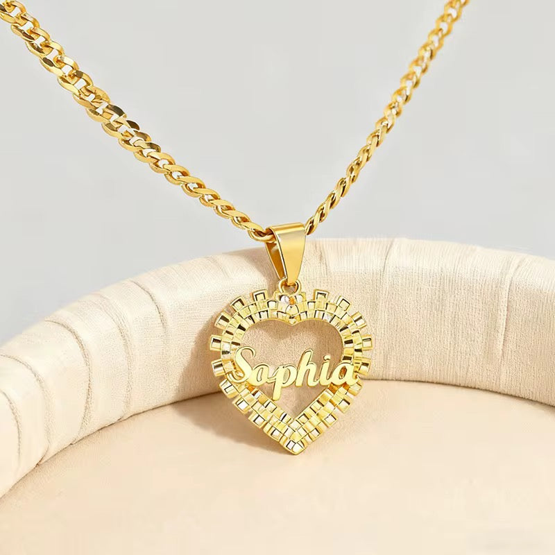 Custom Heart Nameplate Necklace