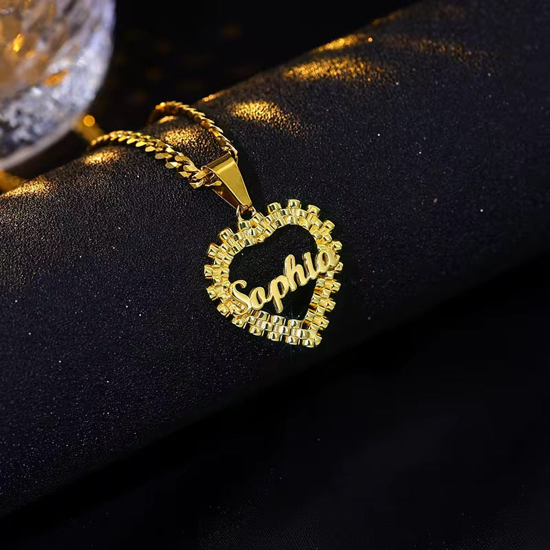 Custom Heart Nameplate Necklace